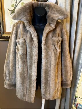 Vintage Bemmor New York Faux Fur Coat Oversized Collar 70s Mob Wife Glam
